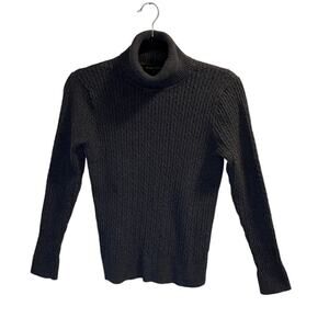 Jeanne Pierre Size S Turtleneck Cable Knit Pullover Sweater Dark Grey Warm Cozy